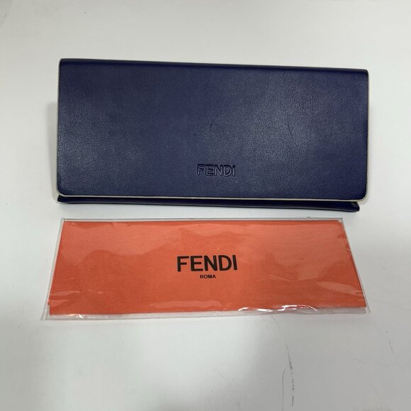 Fendi Sunglasses Eyeglasses Medium Hard Leather Case Blue W Orange Cloth - Picture 1 of 9
